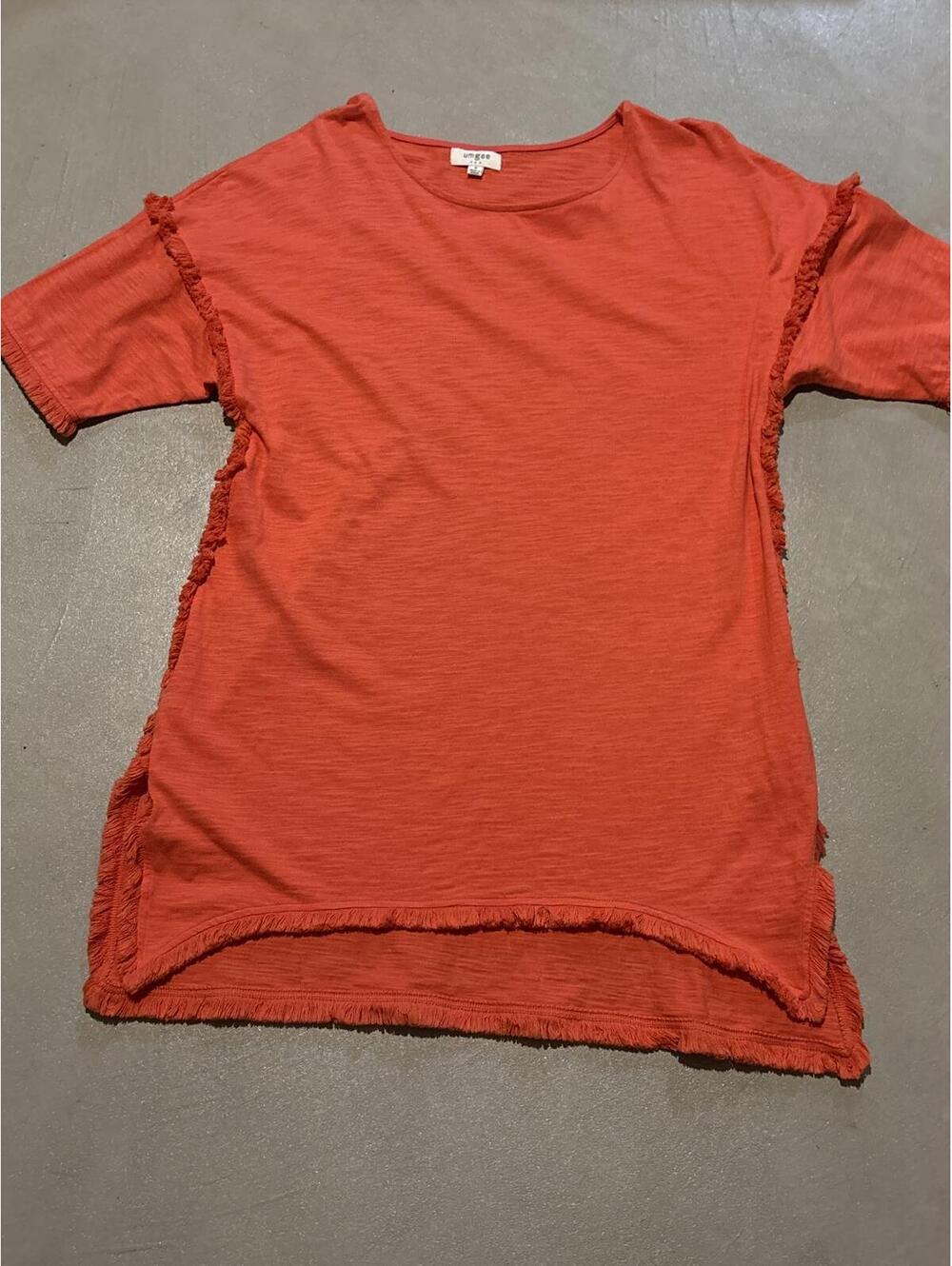Umgee USA Coral Short Sleeve Ruffle Trim Top Size Small